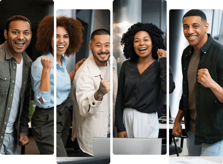 Team members celebrating together in office